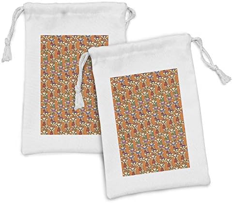 Conjunto de bolsas de tecido engraçado de Ambesonne, girafas em copos florais com lenços de lençóis de lençóis e favores dos animais, pequenos saco de cordão para máscaras e favores de produtos de higiene pessoal, 9 x 6, multicolor