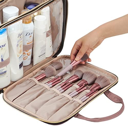 Bolsa de higieness de viagem de Nishel, organizador de maquiagem portátil, bolsa de cosméticos de stand up, caixa de cosméticos de viagem para produtos de higiene pessoal do tamanho de uma viagem, rosa-pau-rosa