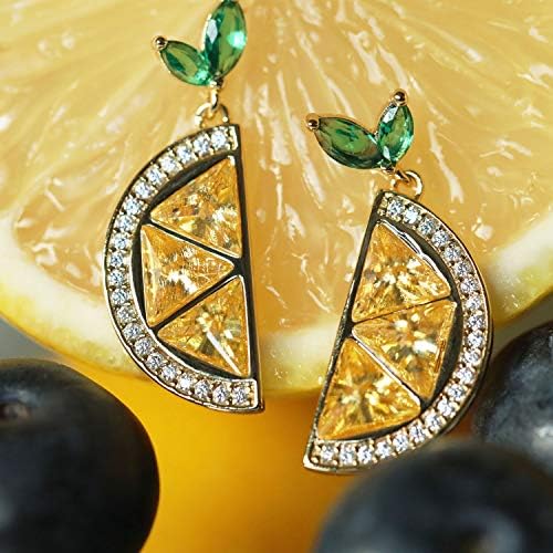 Brincos de limão para mulheres 18k declaração banhada a ouro Dangle Brincos divertidos de zircônia cúbica Presentes de jóias amarelas para meninas adolescentes