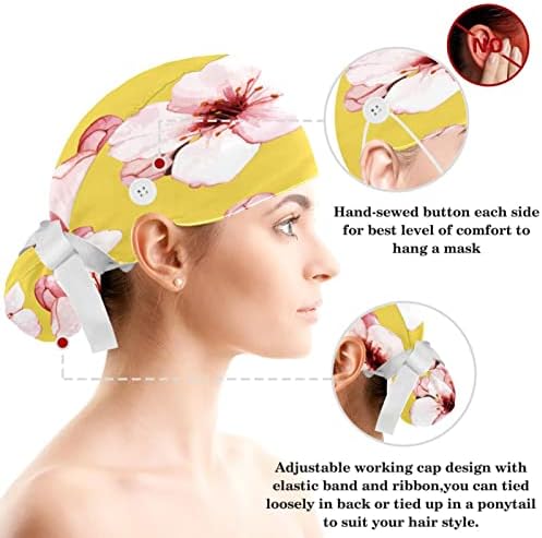 Pintura Flor Dark Bouffant Scrub Hats Women With Buttons Ajustável Capas de enfermagem para mulheres com scrunchie