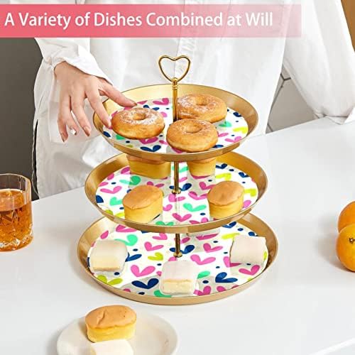 Suporte de bolo, suporte de cupcake, tela de tabela de tabela de suportes de sobremesa, padrão de arte cor de coração colorido e sem costura