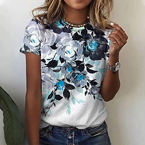 Camiseta floral de impressão para mulheres engraçadas de verão de verão casual fit