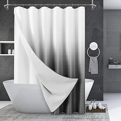 Cortina de chuveiro de tecido extra longa com revestimento, 84 polegadas de waffle cinza cortinas de chuveiro conjunto