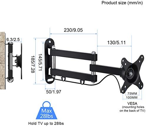 Suptk TV Mount Mount giration Rotação de inclinação Full Motion Articulação ajustável para a maioria dos LEDs de 15 a 32 polegadas, Montagem do monitor LCD VESA 75.100, 2 pacotes