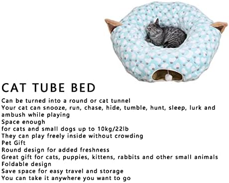 Bed de túnel de cachorro de gato com tapete, dobrável condomínio de tubo de gato de 3 vias brincar de brinquedo com bola divertida,