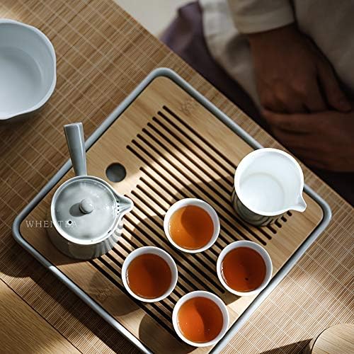 Conjunto de chá chinês de kung fu fuz, cerâmica de esmalte cinza liso, cerimônia de chá, cenário presente