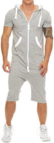 N / D. Masculino macacão de um pedaço de uma peça casual moda confortável manga curta Slim fit com capuzes macacão com zíper com bolsos com bolsos