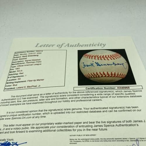 Linda Hank Greenberg Single assinou a Liga Americana Americana JSA COA - Bolalls autografados