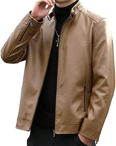 Womleys masculino Casual Stand Collar Faux Leather Jacket Biker Motorcycle Jackets