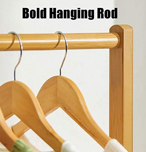Topyl Bamboo Rack Rack Shoe Rack, suporte de casaco 6 ganchos e 4 rodas, pendurar roupas de armazenamento de roupas de armazenamento