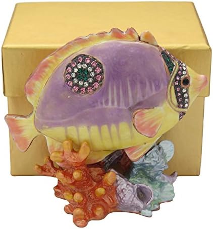 Orquídea Purple beijando gourami peixe estatueta estatueta estatueta jóias de bugigangas jóias com elementos swarovski cristais