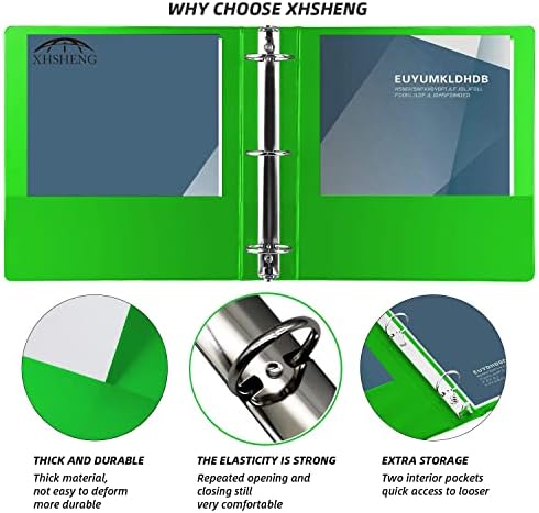 3 anel fichário de 1,5 polegadas, anel redondo com bolsos, contém 8,5 x 11 papel, cores variadas, 4 pacote