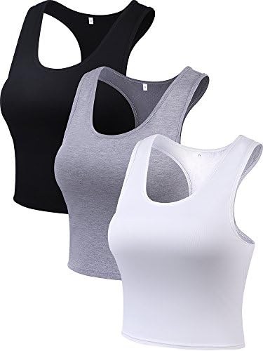 3 peças tops para mulheres, treping tops de tanques cortados básicos tampas de tanques sem mangas Racerback Sports