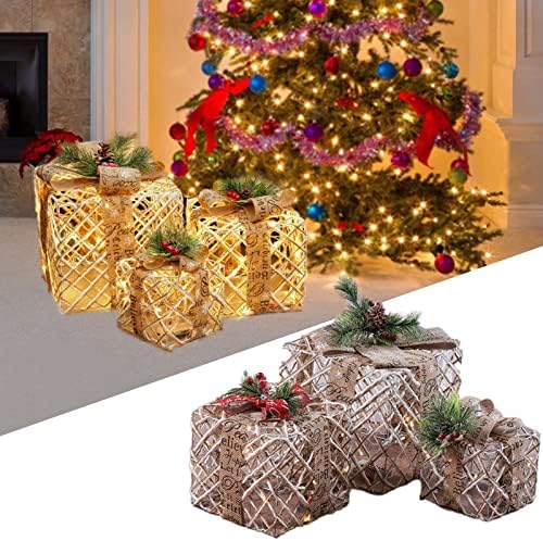 Conjunto de 3 caixas de presente iluminadas de Natal Pré LED LED LUZ