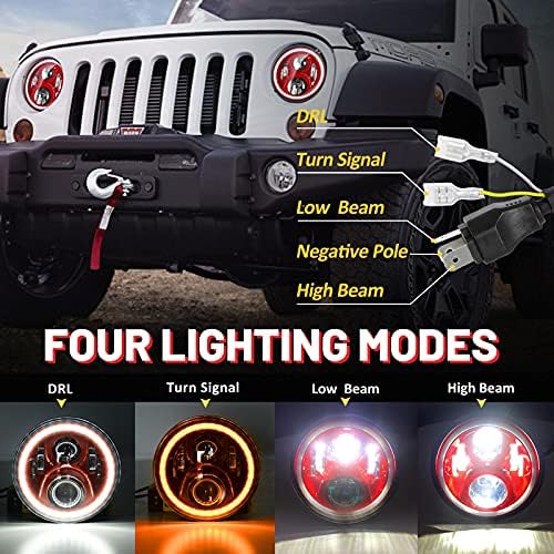 Utvjatv 7 polegadas LED faróis com luz de giro de giro âmbar drl para wrangler com led chip halo ring angel olhos luzes para