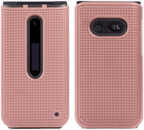 Capa de células nuas para LG Classic Flip, [Rose Pink Pink] Tampa de concha dura de proteção protetora [textura da grade]