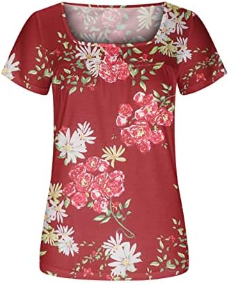 Camiseta de brunch para mulheres outono de verão de manga curta pescoço de algodão de algodão, camiseta gráfica floral para