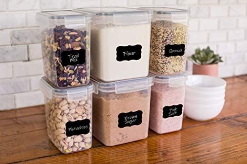 Recipientes simples de armazenamento de alimentos gourmet simples - conjunto de 6 vasilhas de farinha e açúcar para armazenamento e organização da despensa - marcador e etiquetas incluídas