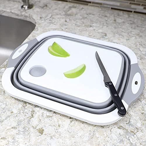 Home Basics 3-em-1 cesta dobrável | Placa de corte | Filtro | Ótimo para imersão de cortar e lavar comida | Dobrável | Silicone