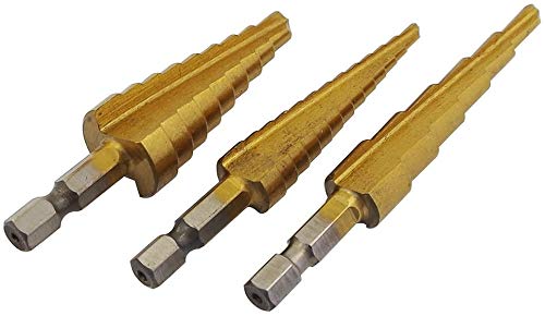 Yakamoz 3pcs de alta velocidade aço hss titanium step bit bit conjunto de troca rápida 1/4 HEX HANK SAE - Total 28 tamanhos