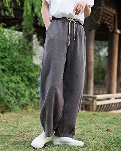 Safeeye Women's Loose Linen Pants Casual Lares Legas de cordão Striaght Fit Trouser