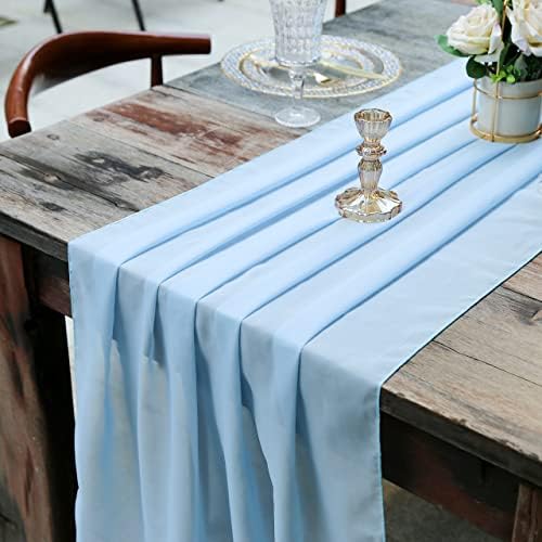 Quothra.z 2 pacote de mesa de chiffon azul bebê corredor, 29x120 polegadas corredores para decoração de casamento romântica
