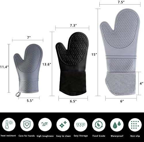 Lokngxu Mitts de forno resistente ao calor Não deslizamento à prova d'água com forro acolchoado Matalhas de forno flexíveis