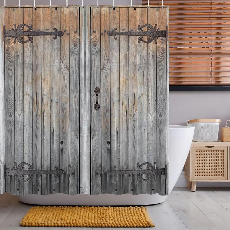 Lofaris Cortans de chuveiro da porta rústica do celeiro para banheiro vintage por porta de madeira ocidental da porta