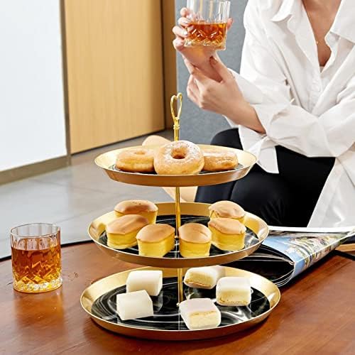 Padrão Abstact Stand de cupcake de três camadas, suporte de bolo, suporte de sobremesa em camadas, pratos redondos para servidor de buffet de chá de chá de chá de bebê de casamento