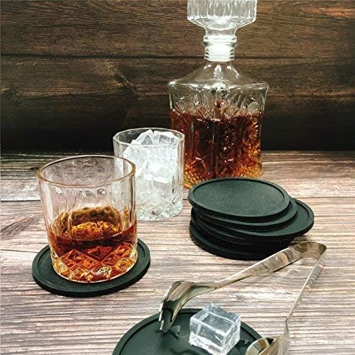 2 Conjuntos de montanha -russa de bebida preta em pacote - Conjunto A: 6 -Pack Grooved Design Coasters com suporte, conjunto