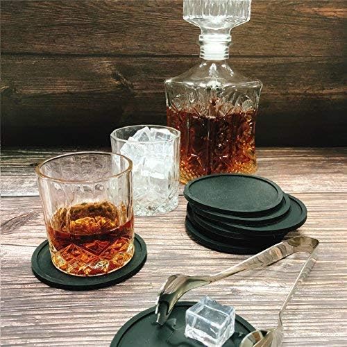 2 Conjuntos de montanha -russa de bebida preta em pacote - Conjunto A: 6 -Pack Grooved Design Coasters com suporte, conjunto B: 10 Coascecentes planas na caixa de presente - Ambos