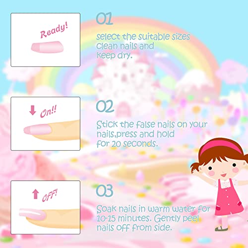 Falso unhas para crianças Unicorn Rainbow Press on Dips pré-cola da capa completa unhas falsas curtas crianças adoráveis