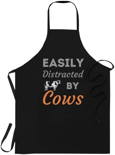 Facilmente distraído por vacas T vaca homens mulheres fazendeiro avental 1 tamanho se encaixa em todos os homens mulheres - aventais de roupas de trabalho