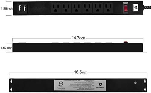 Protetor de pula de força USB Protetor de extensão pesada de 6 pés de 6 pés Cabo 6 saída 2 Porta de carregamento rápido USB com fixador de gancho e loop para smartphone de fábrica de escritórios domésticos PC