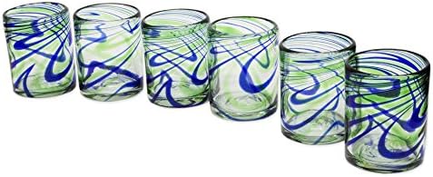 Novica Blue e Green Swirl Mão soprou óculos, 13 onças, energia elegante '