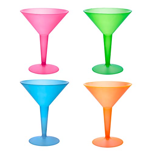 Party Essentials Brights plástico de 2 peças de vidro de martini, capacidade de 8 onças, variada rosa neon/verde/azul/laranja,