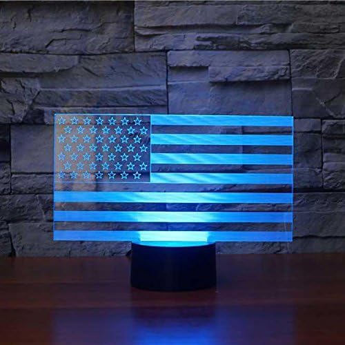 Molly Hieson 3d American Flag Stripes Night Light Touch Decor Decor mesa Lâmpadas de ilusão óptica 7 Luzes de coloração
