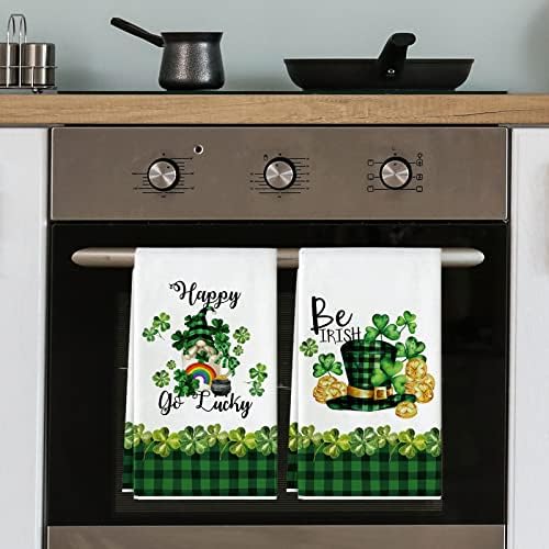 Anydesign St. Patrick's Day Toalha de cozinha verde búfalo búfalo shamrock toalha de prato de 18 x 28 polegadas Clear Lucky Caminhão de caminhão secagem Toalha de chá para cozinhar para férias irlandesas Limpos de limpeza, conjunto de 4