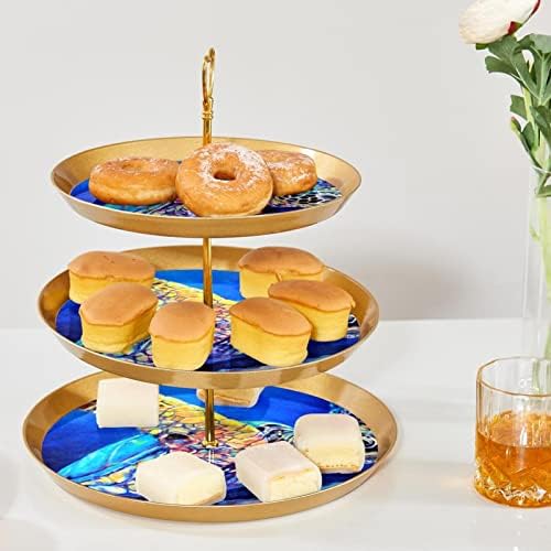 3 bolo de tartaruga marinha azul Torre de exibição de sobremesa, suporte de cupcake redondo de plástico para a bandeja para