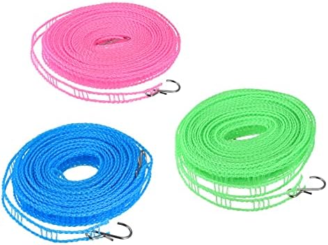 Trune portátil UXCell, 32,8 pés de nylon à prova de vento sem deslizamento corda de lavagem para o pátio de camping de viagens ao ar livre, verde/azul/rosa