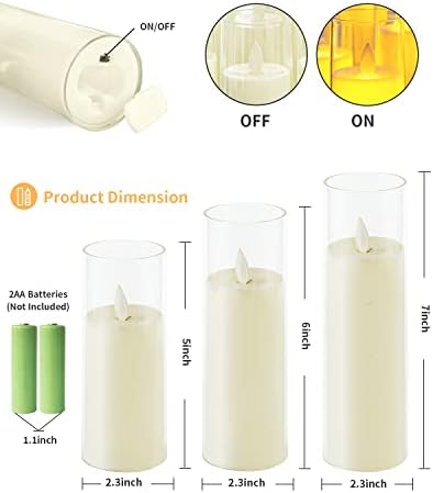 Kakoya pisca de velas sem chamas Bateria operada com remoto e 2/4/6/8 h Timer Plexiglass Pillar Candles Pack de 9 com velas