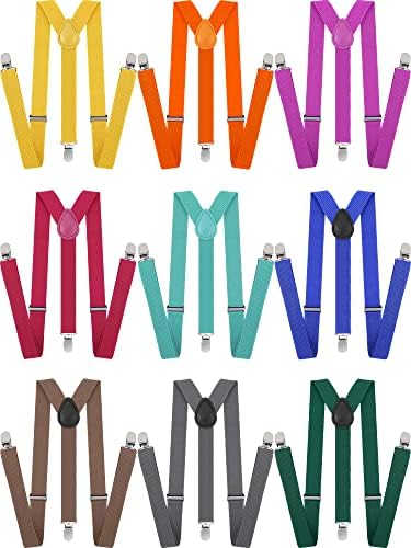 9 peças y estilo de costas suspensórios unissex Suspenders elásticas ajustáveis ​​para homens Mulheres suspensas de arco -íris