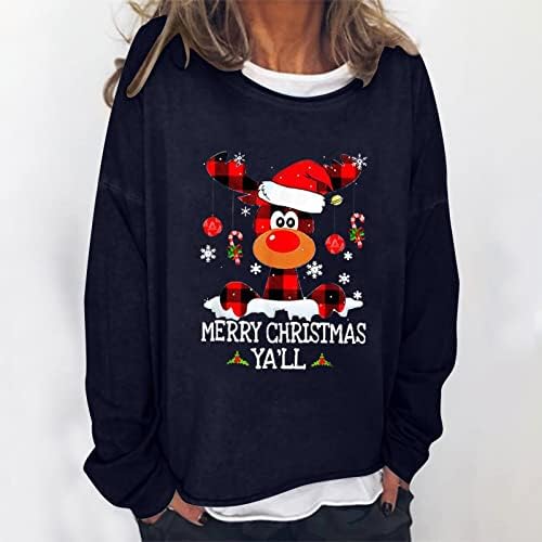 Moletom da tripulação feminino camiseta de barco de Natal camisas de pescoço térmicas soltas ajustes de manga longa de manga longa