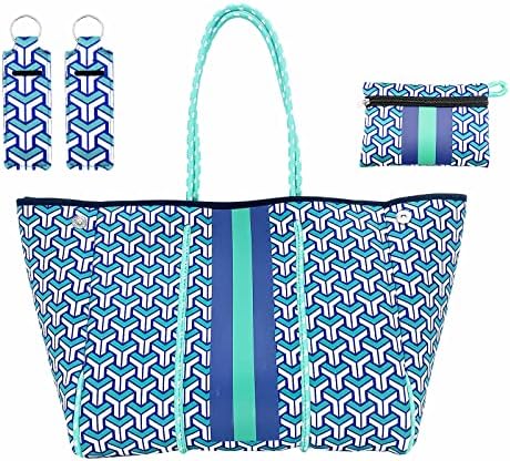 Dsyd Neoprene bolsa à prova d'água, sacos de praia à prova de areia à prova d'água com zíperes, carteira de bolsa de praia de borracha, 15 x 12 x 9 polegadas, azul