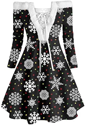 Vestidos de Natal femininos vintage Vintage Casual Snow Print Party Loose Vestres fofos para mulheres