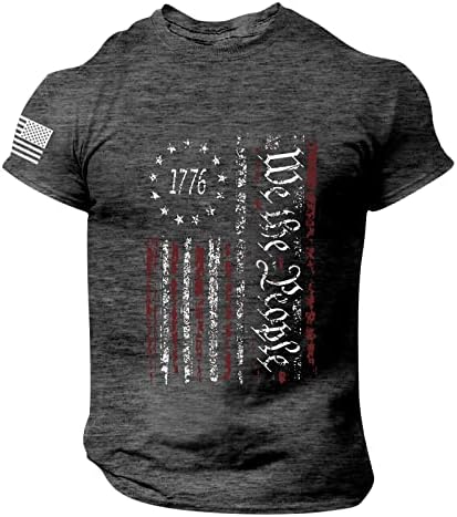 Nós, as camisas da bandeira americana de pessoas, 4 de julho, masculino, pescoço de manga curta de manga curta, camisas do Dia da Independência
