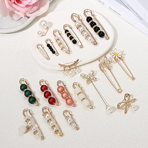 Hooami 20 peças pinos de broche para mulheres clipes de xale de suéter Faux shinestone pérolas broches pinos de segurança