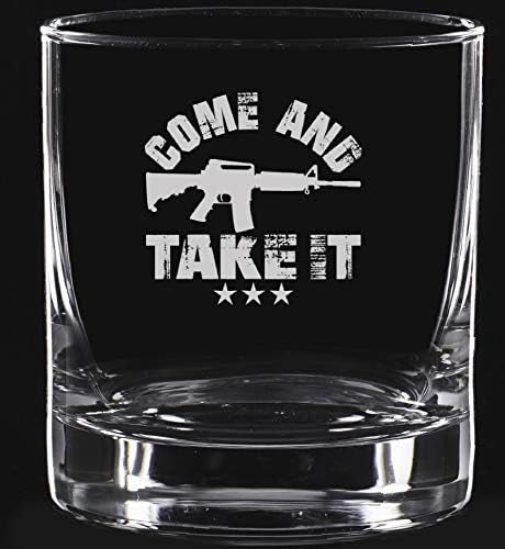 Lucky Shot - Venha e pegue o Gun Whisky Glass | Constituição dos Estados Unidos | America USA Patriótico Vidro de vidro Patriótico Presente | Memorial Day Gift Glasses | Presentes de homens patrióticos republicanos políticos