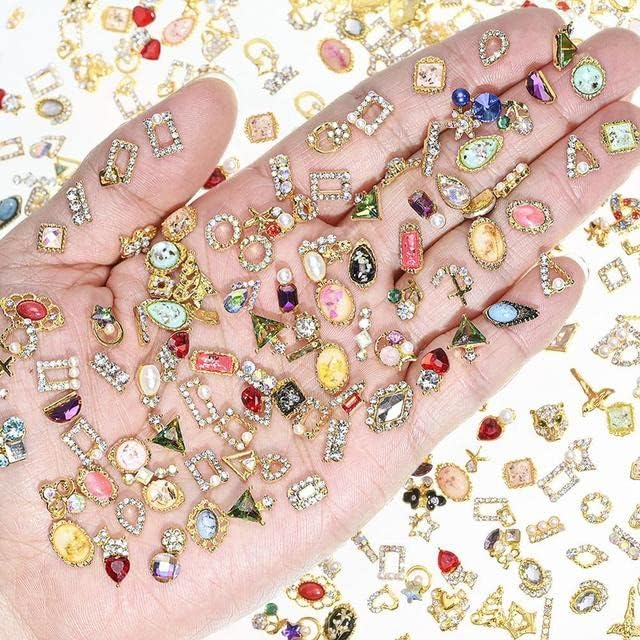 50pcs/lotes de liga de lotes jóias de unhas de luxo Coração/borboleta misturam encharms aleatórios de unhas Crystal Gems Manicure