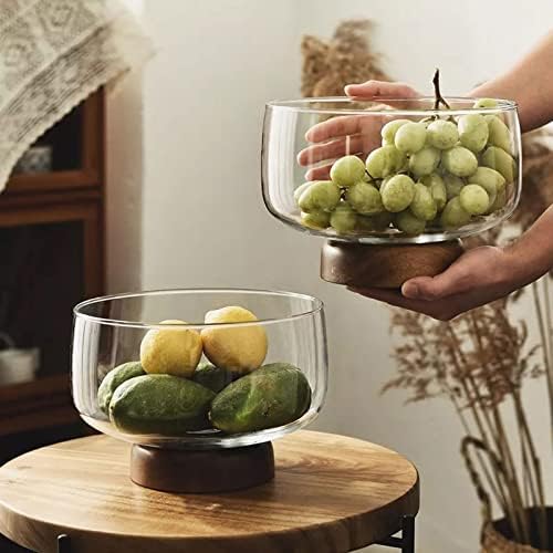 Bandeja de frutas aknhd ， acacia wood vidro de vidro caseira prato prato de doces lanches nozes de frutas secas pratos